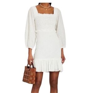 NWOT Veronica Beard Denise Eyelet Cotton Mini Dress Off-White Women's Size 10